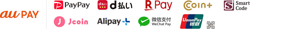auPAY,PayPay,d払い,RPay,coin＋,SmartCode,Jcoin,Alipay,微信支付WeChat Pay,UnionPay銀聯