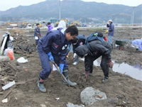 写真: 社員による被災地でのボランティア活動 瓦礫撤去 (岩手県沿岸部)