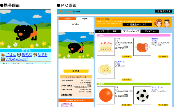 画面: ワンちゃん育成サービス