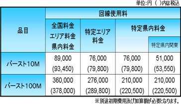 表: 「バーストタイプアクセス」の料金