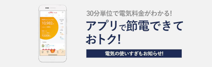30分単位で電気料金がわかる!アプリで節電できておトク!電気の使いすぎもお知らせ!