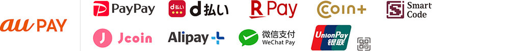 au PAY, PayPay, d払い, R Pay, coin+, SmartCode, Jcoin, Alipay, WeChat Pay, UnionPay